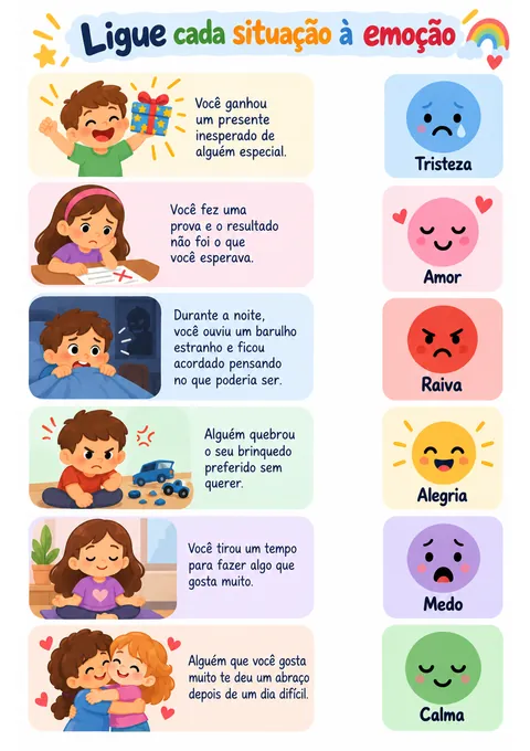 Atividade: ligue cada situação à emoção